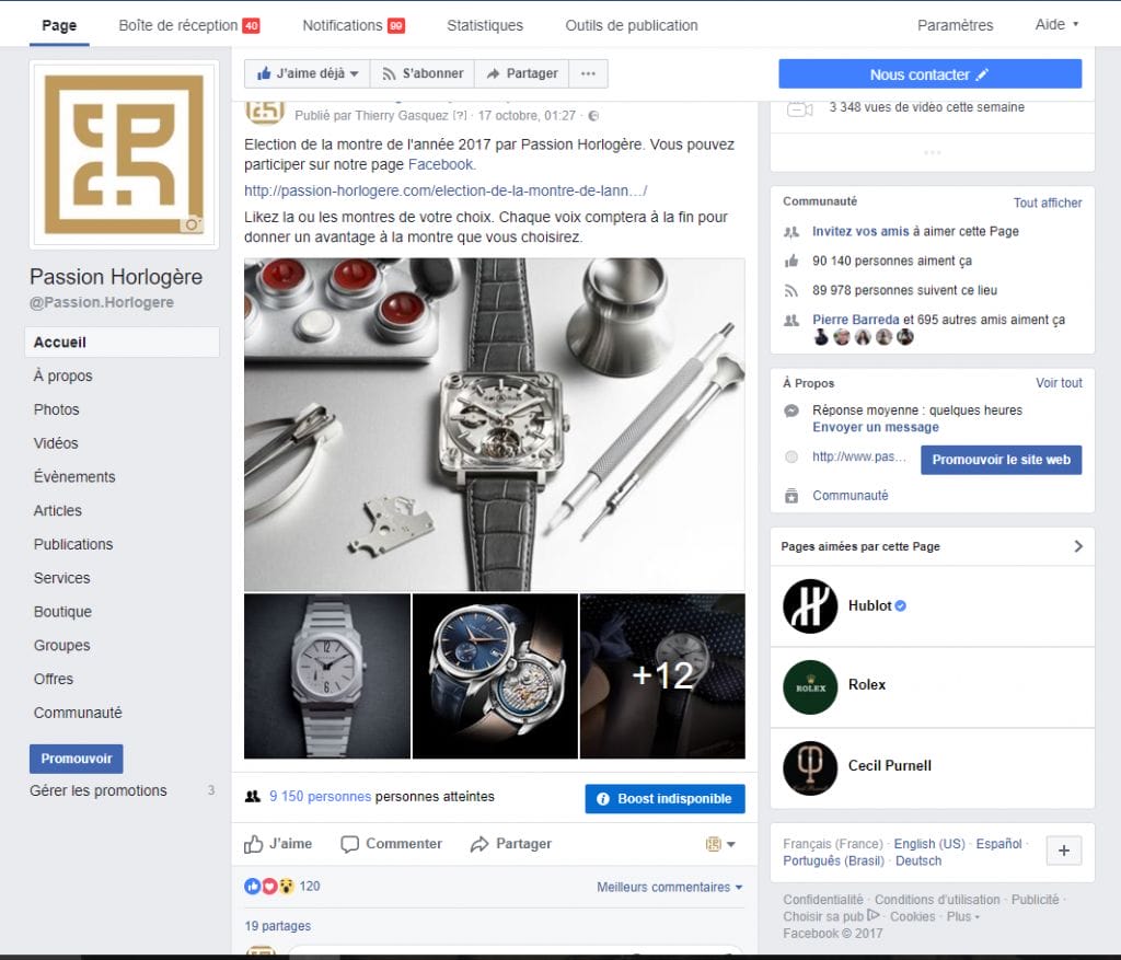 Page Facebook Passion Horlogère