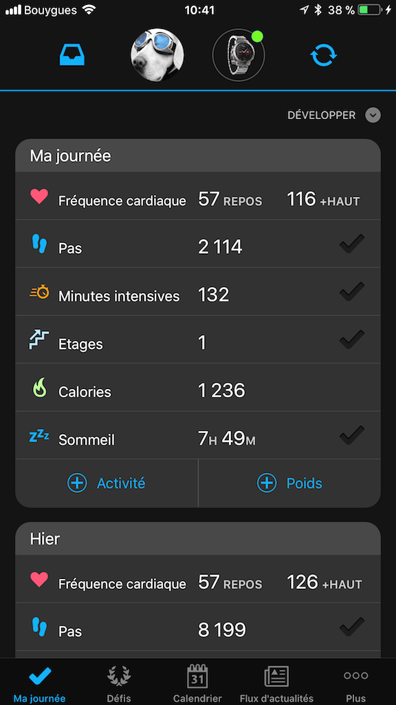 Le suivi depuis l'application