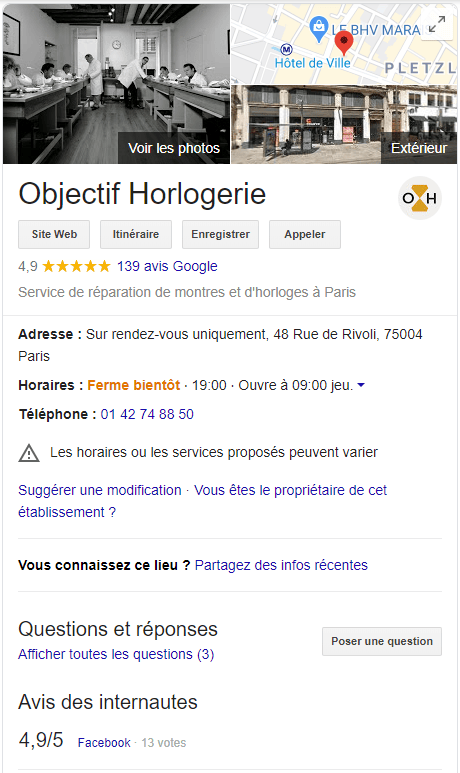 Les avis postés sur Google