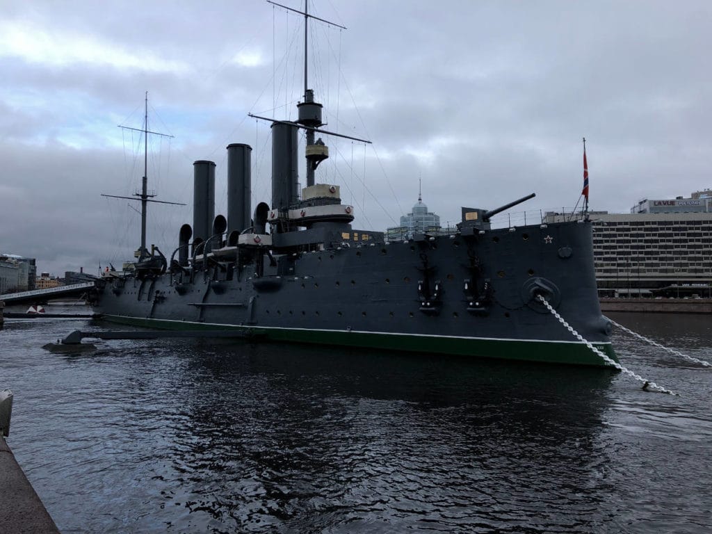 Le croiseur Aurore qui a donné le coup d'envoi de la Révolution de 1917