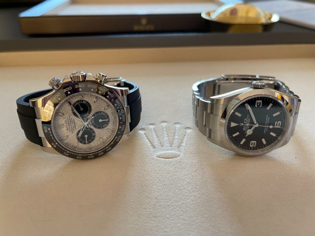 Rolex Daytona or gris météorite et Rolex Explorer 36mm