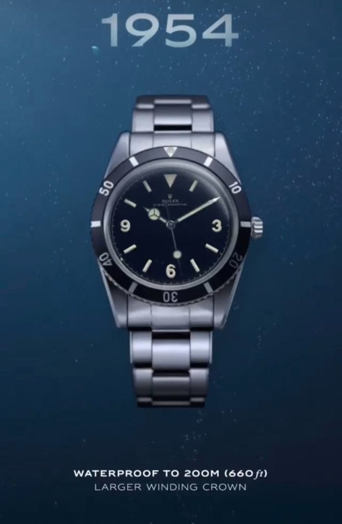Rolex Submariner ref 6205 de 1954 / première montre étanche à 200 mètres. 