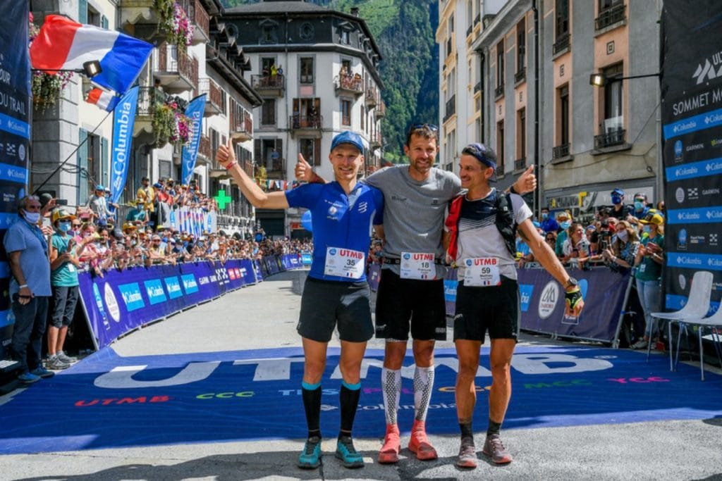 Le podium 2021 - Aurélien Pallaz (2e), François d'Haene (1er), Mathieu Blanchard (3e)