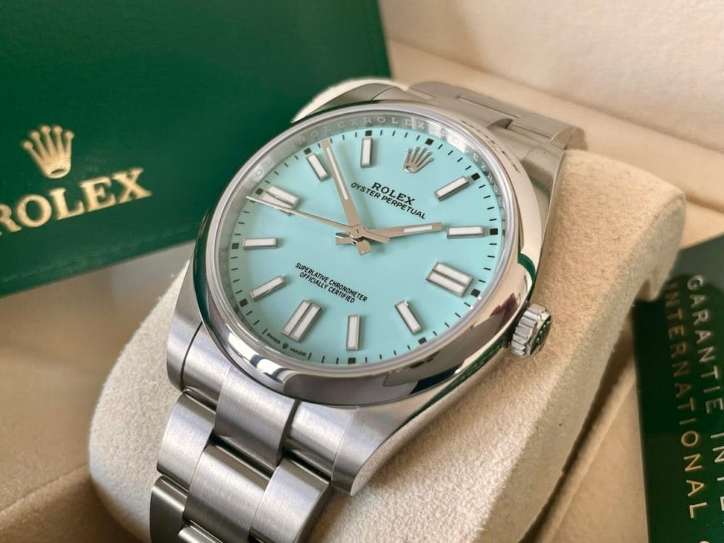 Rolex Oyster Perpetual équipé d'un cadran bleu dit "Tiffany" - Crédit photo Vossen Watches