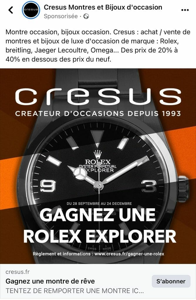 Une montre Rolex Explorer à gagner chez Cresus. Source Internet.