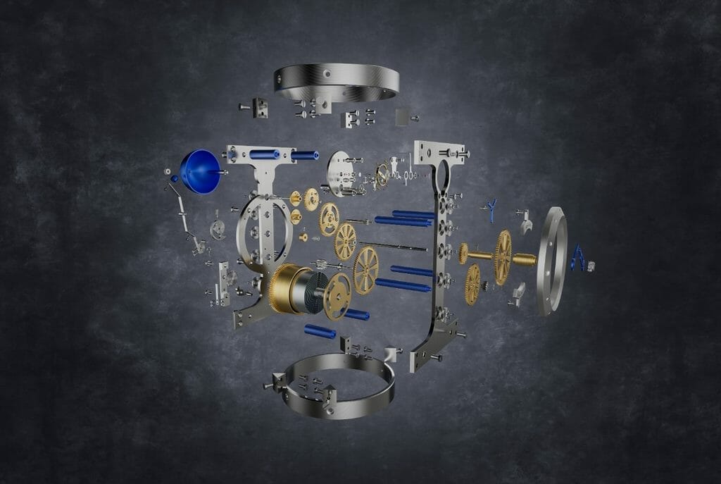 Vue éclatée de la pendule Persée Azur