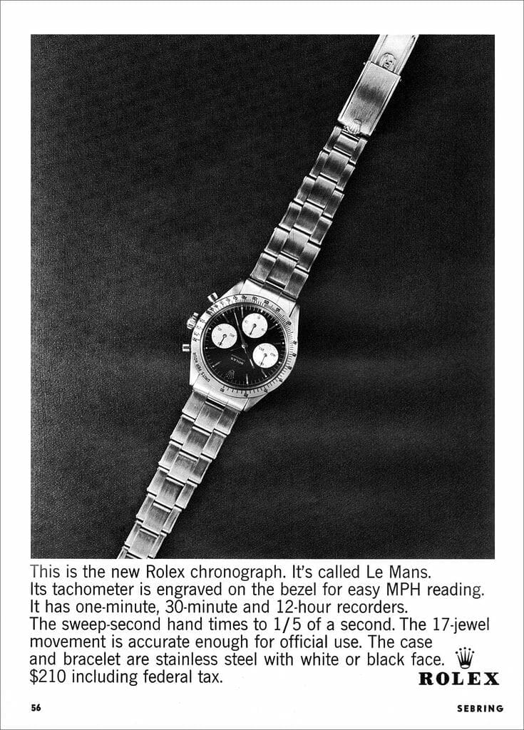 Publicité datant de 1964 pour la Rolex Le Mans - Source Rolexmagazine.com
