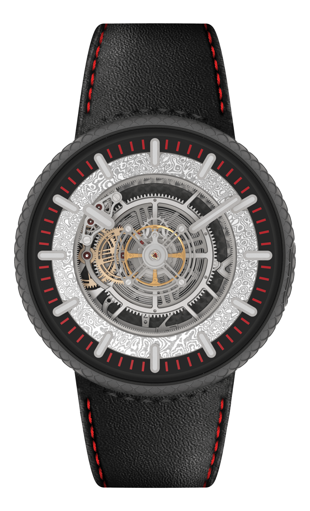 Montre Kross Studio X Games of Thrones avec son bracelet en cuir noir et surpiqûres rouge. 
