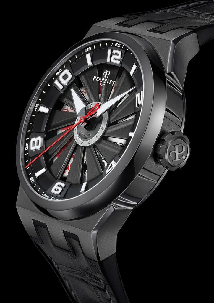 Chiffres arabes et index, remplis de Super-LumiNova blanc, posés sur un anneau noir mat
Aiguilles centrales des heures et des minutes luminescentes
Aiguille centrale rouge des secondes