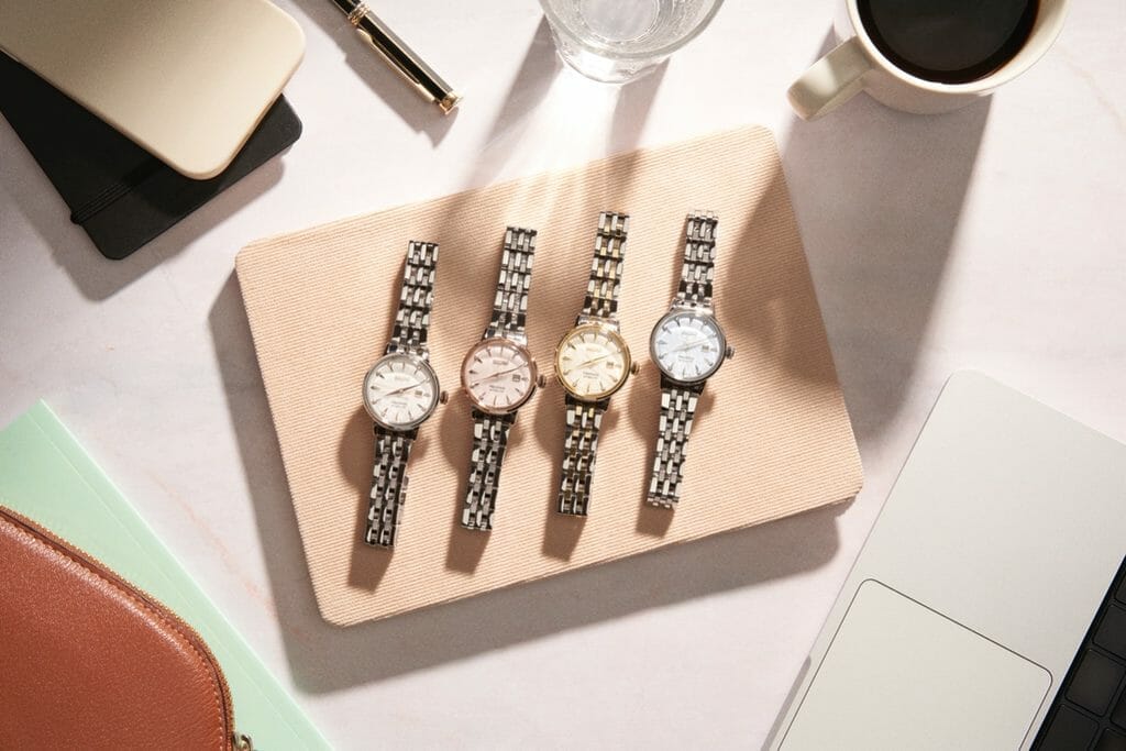 La dernière gamme de montres Presage Cocktail Time pour femmes de Seiko est l'une des plus élégantes jamais créées, grâce à ses trois magnifiques cadrans qui évoquent des cocktails, à ses huit diamants parfaitement placés aux heures et à son verre bombé de style vintage.