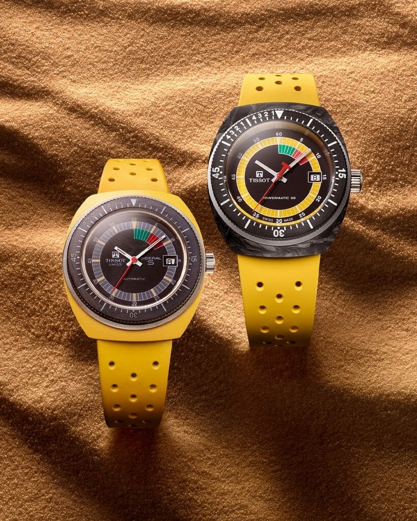 A gauche, le modèle Sideral de Tissot S des années 1970. A droite, la nouvelle Tissot Sideral.