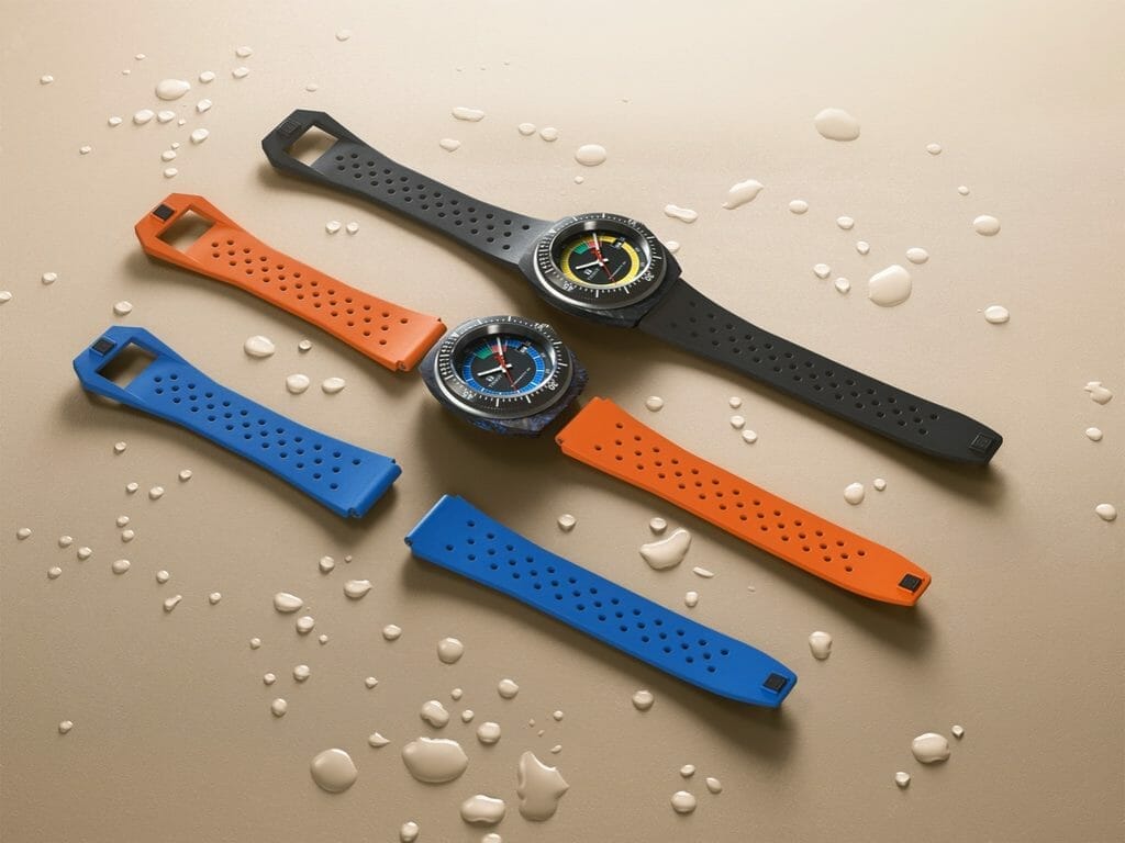 La nouveau modèle de la Tissot Sideral est disponible en trois coloris différents. Les montres sont équipées d'un bracelet en caoutchouc résistant avec un système d'attache unique. 