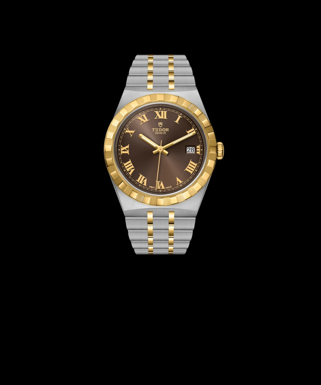Boitier en acier inoxydable, 34 mm, cadran chocolat non serti. 