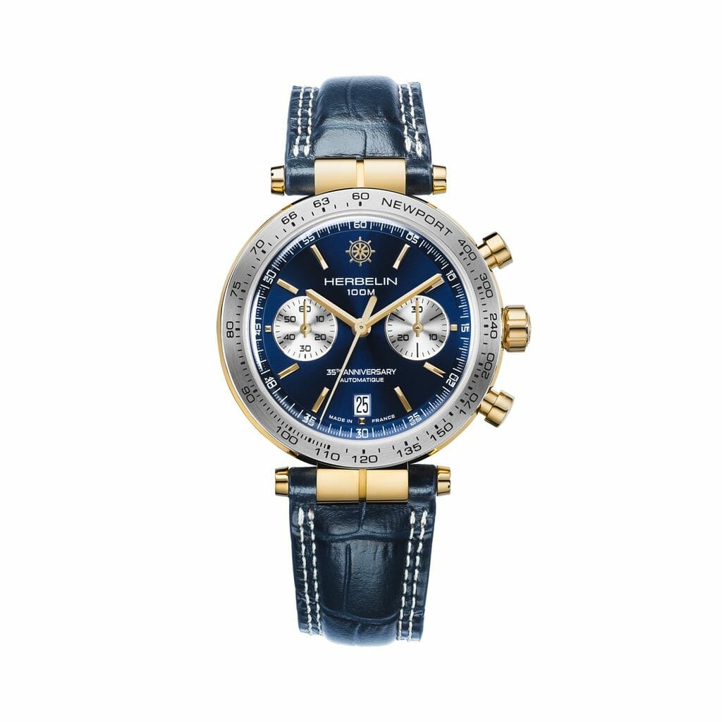 Bracelet en cuir bleu imprimé croco avec boucle déployante.