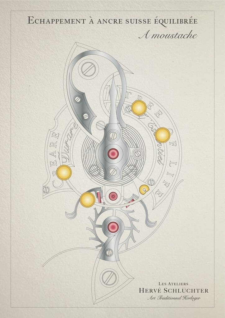 Une des trois spécialités horlogères de la montre : échappement à ancre suisse équilibrée.