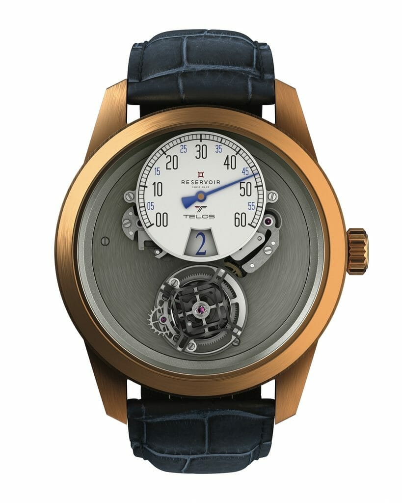 Mouvement : Minute rétrograde et heure sautante en mode régulateur / Mouvement mécanique à double barillet, remontage automatique / Grand Tourbillon à 6 heures / Balancier à inertie variable avec piton fixe.