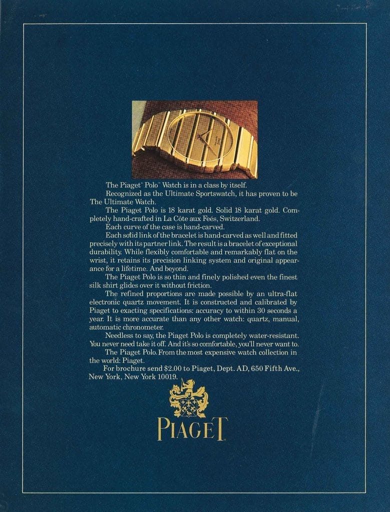 Publicité de la Piaget Polo datant de 1979.