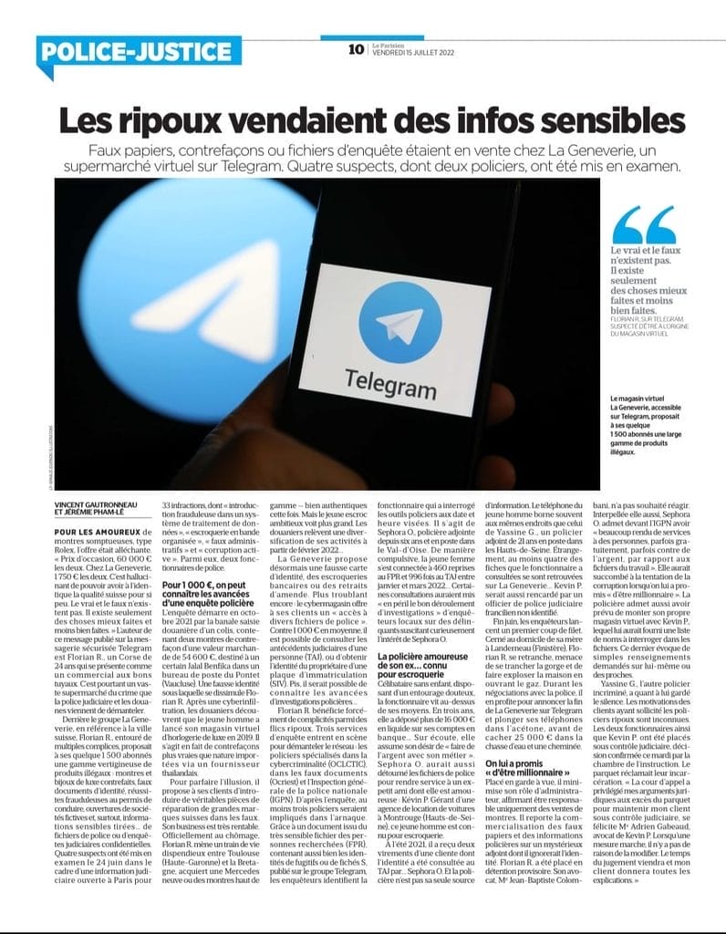 Article du Parisien datant de juillet 2022.