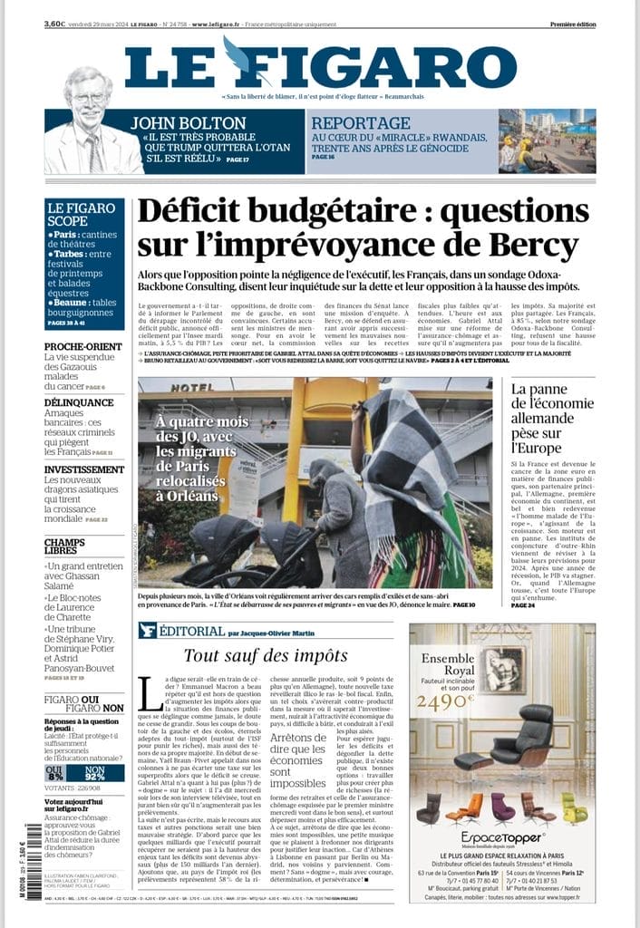 Photo d'illustration - Couverture du jour du Figaro - Source Internet