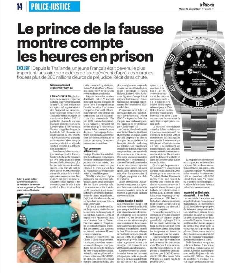 Article paru dans Le Parisien en août 2023
