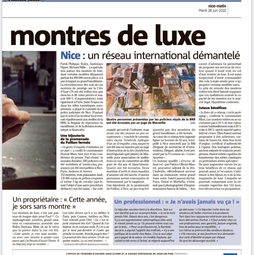 Article paru dans Nice Matin en juin 2022