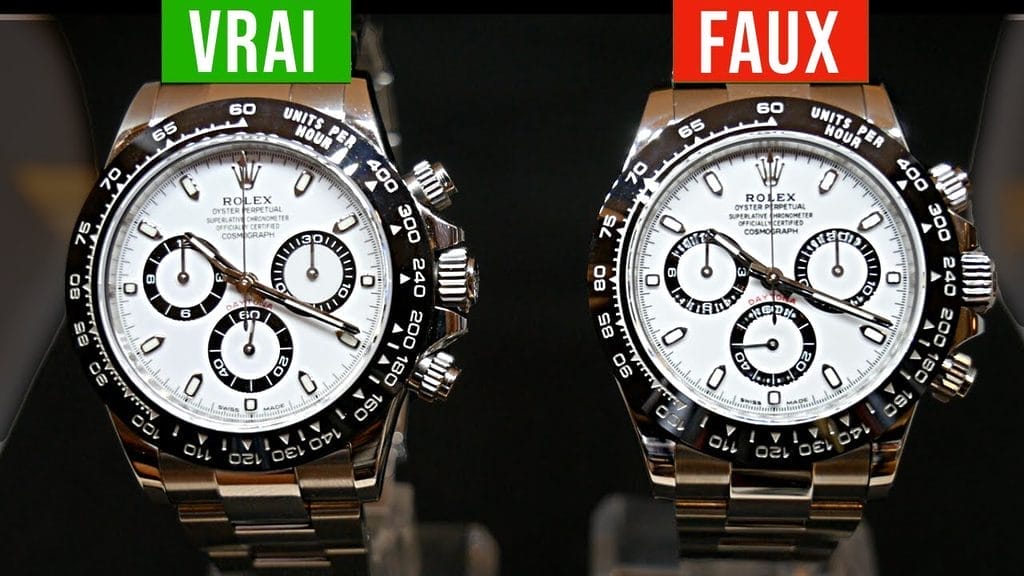 Photo d'illustration - Comparaison entre une vraie et une fausse Rolex Daytona - Source chaîne Youtube Clément Entretemps