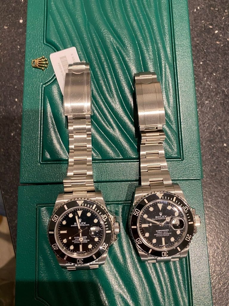 Photo d'illustration - Doublette Rolex (la fausse à gauche) - Source Michel Vittini sur le groupe Facebook Club Rolex France