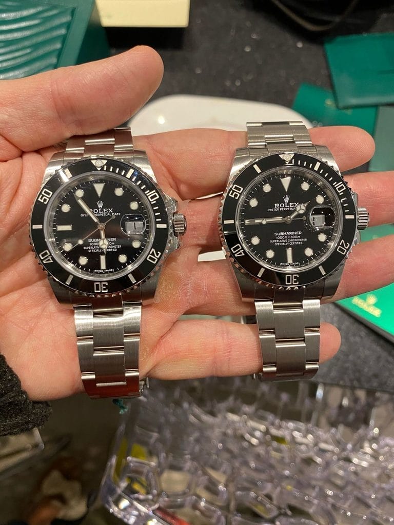 Photo d'illustration - Doublette Rolex (la fausse à gauche) - Source Michel Vittini sur le groupe Facebook Club Rolex France