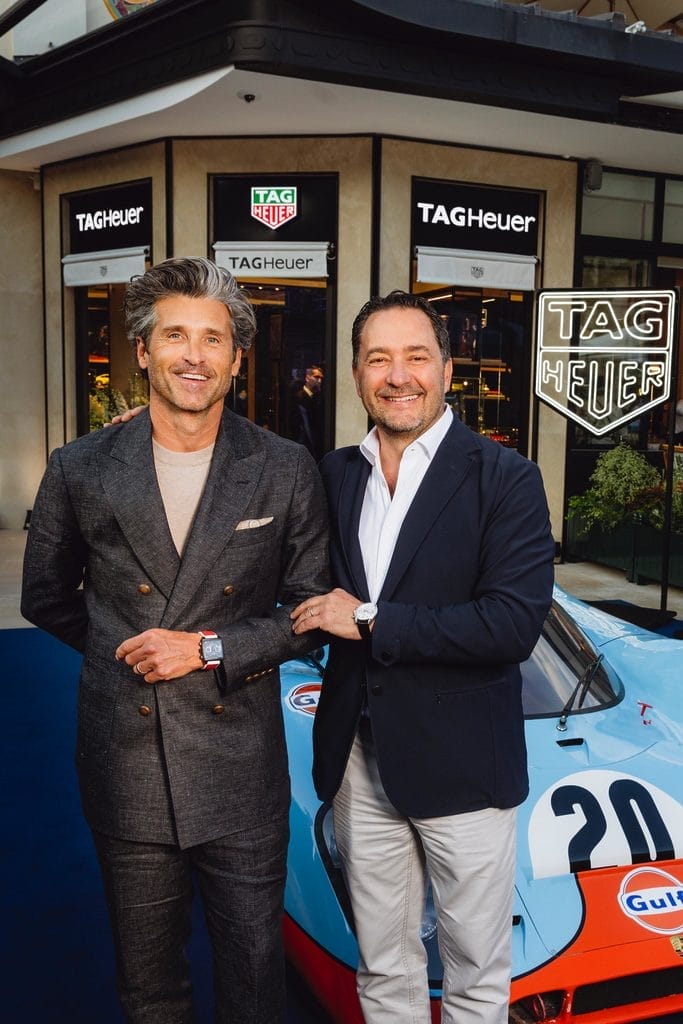 Patrick Dempsey, ami de la marque, et Julien Tornare, CEO de TAG Heuer