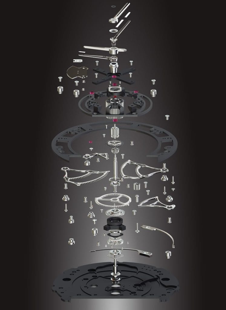 Vue éclatée d'un compteur de la Bugatti Tourbillon