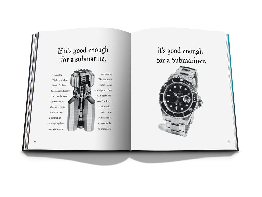 Page intérieure du premier livre officiel de Rolex : Oyster Perpetual Submariner – La clé des profondeurs