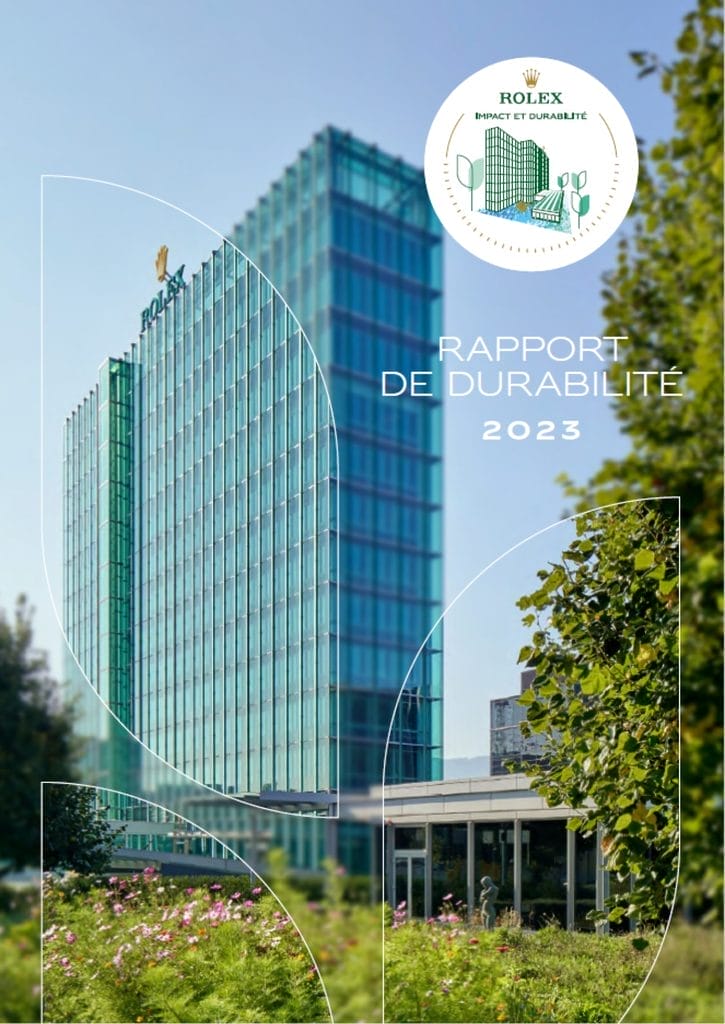 Couverture du rapport Rolex 2023 sur la durabilité de l'entreprise.