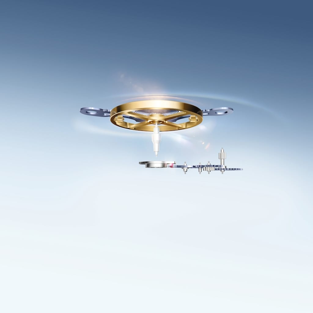 Oscillateur avec un axe en céramique et un balancier en laiton optimisé.