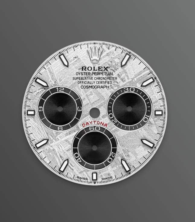 Cadran de la Cosmograph Daytona 126519LN avec ses index cerclés de noir.