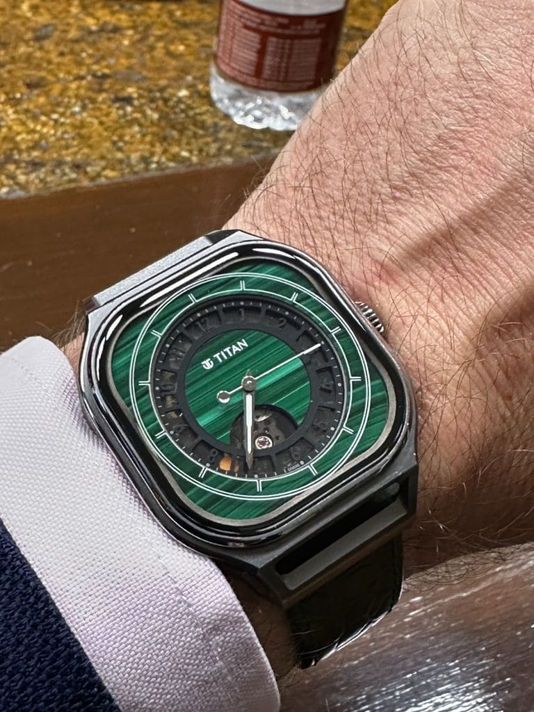 Titan Stellar Automatic Malachite Dial Leather Strap Watch for Men